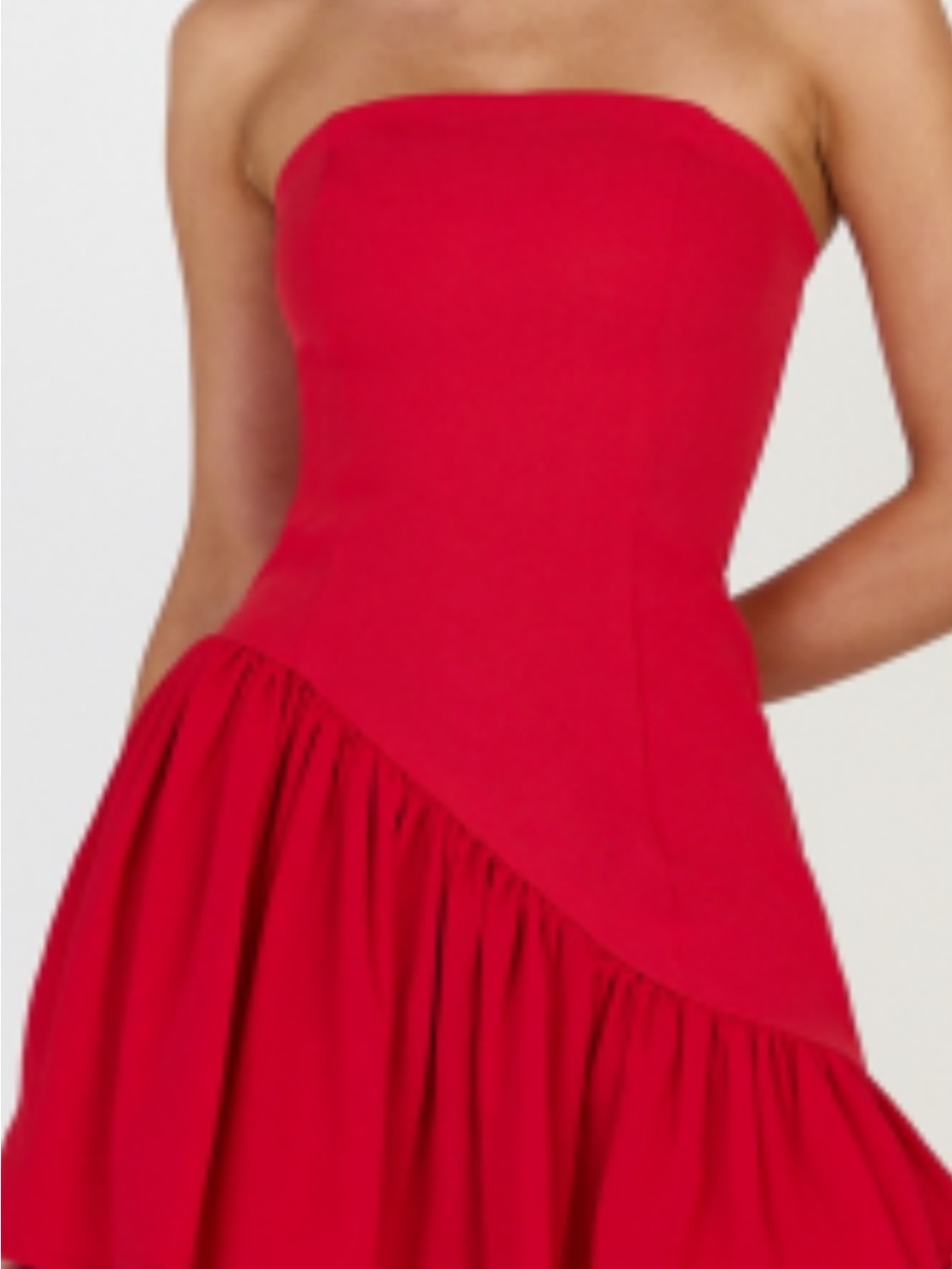 Showpo Strapless Red Asymmetric Ruffle Dress